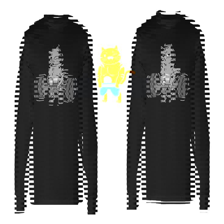 猫 デッドリフト パワーリフティング ウェイトリフティング 猫好き 長袖Tシャツ
