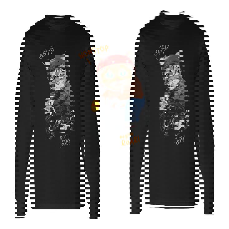 猫 バイク オートバイ おもしろ ねこ ライダース バイカー 面白い ネコ 長袖tシャツ 長袖Tシャツ