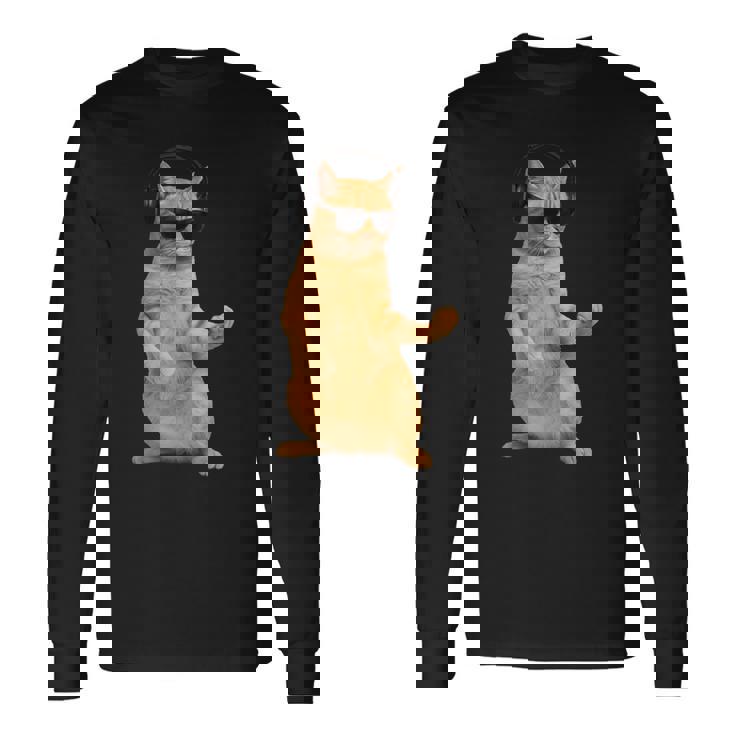 猫エアギター 長袖Tシャツ