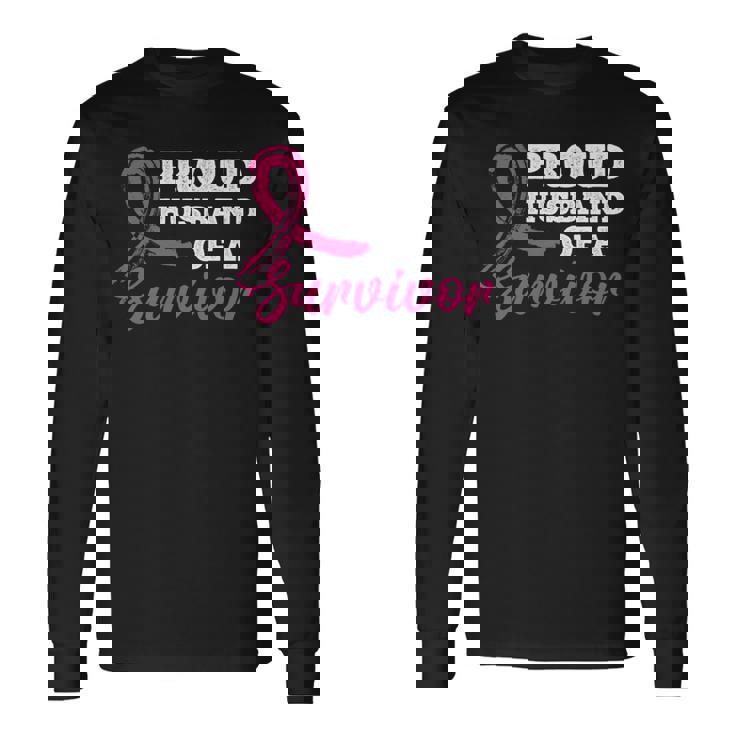 生存者の乳がん啓発の誇り高き夫。 長袖tシャツ 長袖Tシャツ