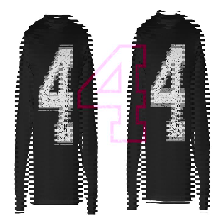 番号 4 ピンクのお気に入りの番号 長袖Tシャツ