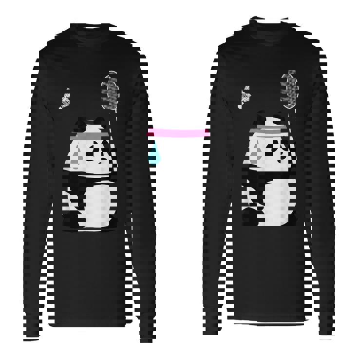 疲れきったバドミントンパンダ 面白いかわいいシャトルコック動物 長袖Tシャツ
