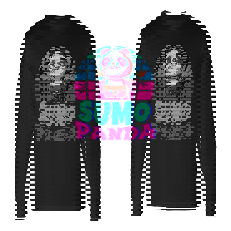 相撲パンダ力士ベーパーウェーブ和風美学 長袖Tシャツ