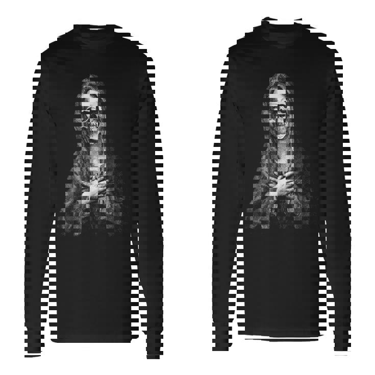 聖なる聖母マリア 神の母 不気味な思い出 森の頭蓋骨 長袖Tシャツ