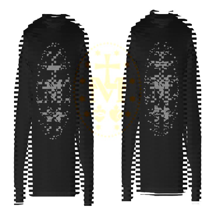 聖母マリアの奇跡のメダル カトリック聖母 長袖Tシャツ