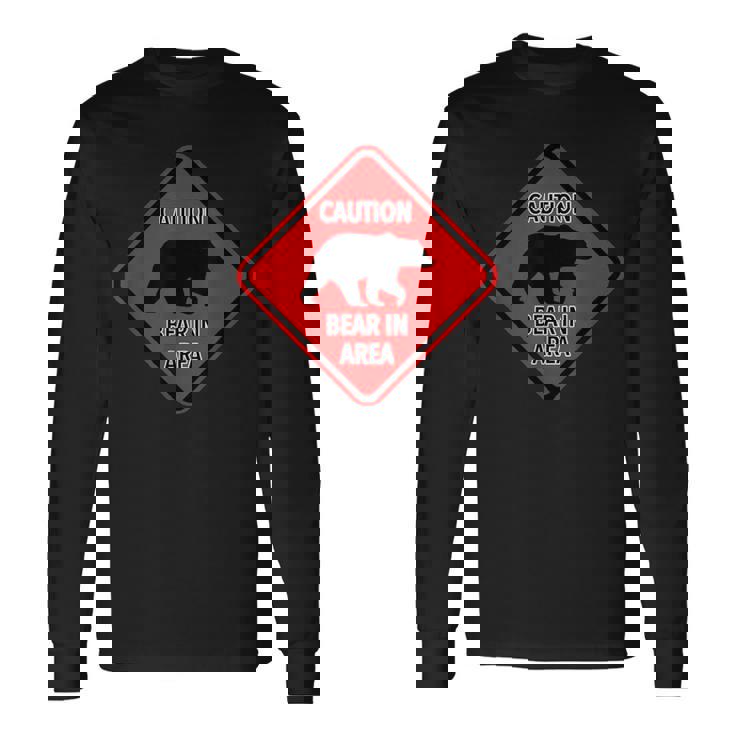 赤い警告標識 クマのエリア標識 長袖Tシャツ