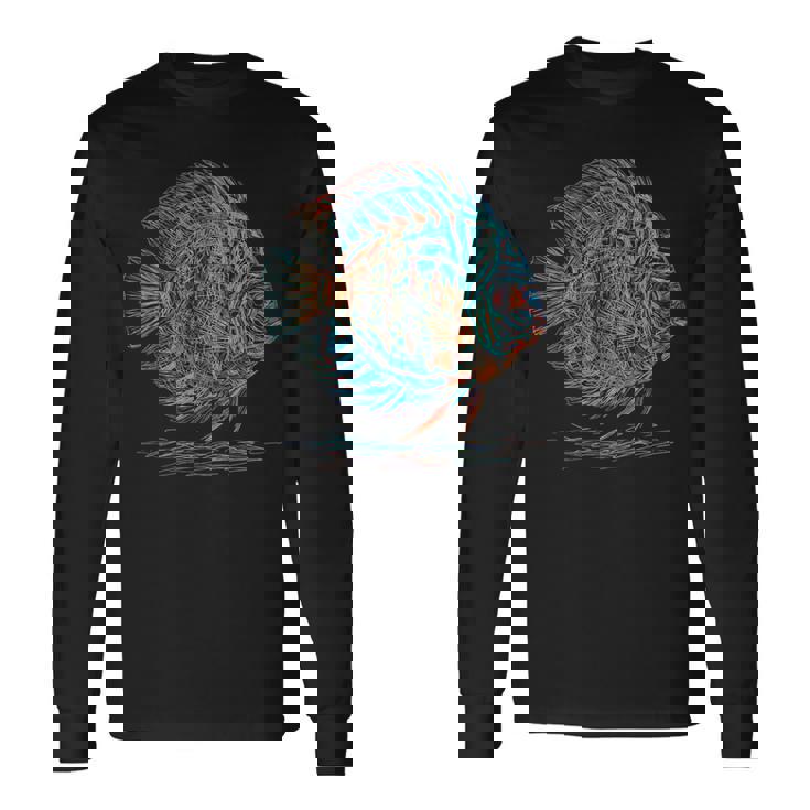 青 円盤魚 アクアリウム フィッシュキーパー 長袖Tシャツ