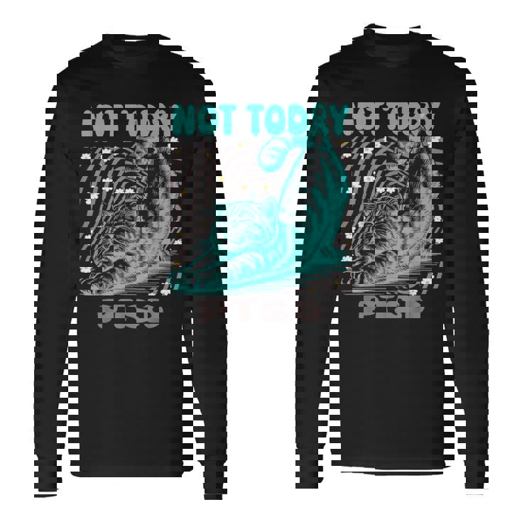 面白いptsd啓発リラックス猫は今日ではありません 長袖Tシャツ
