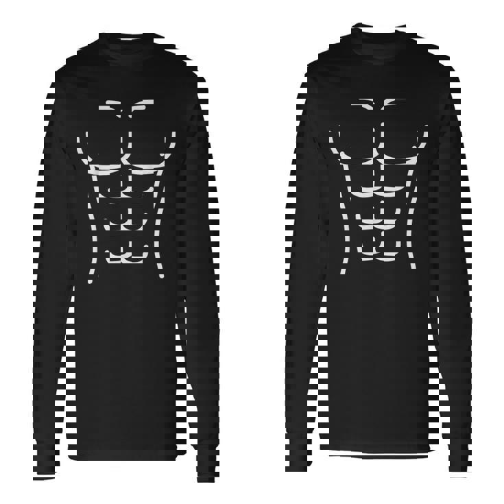 面白いシックスパック腹筋のアウトラインフィットネスデザイン 長袖Tシャツ