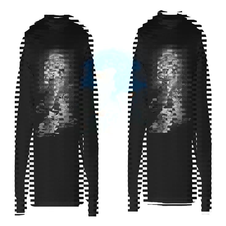 面白いチンチラシャツ 月に吠えるチンチラ 長袖Tシャツ