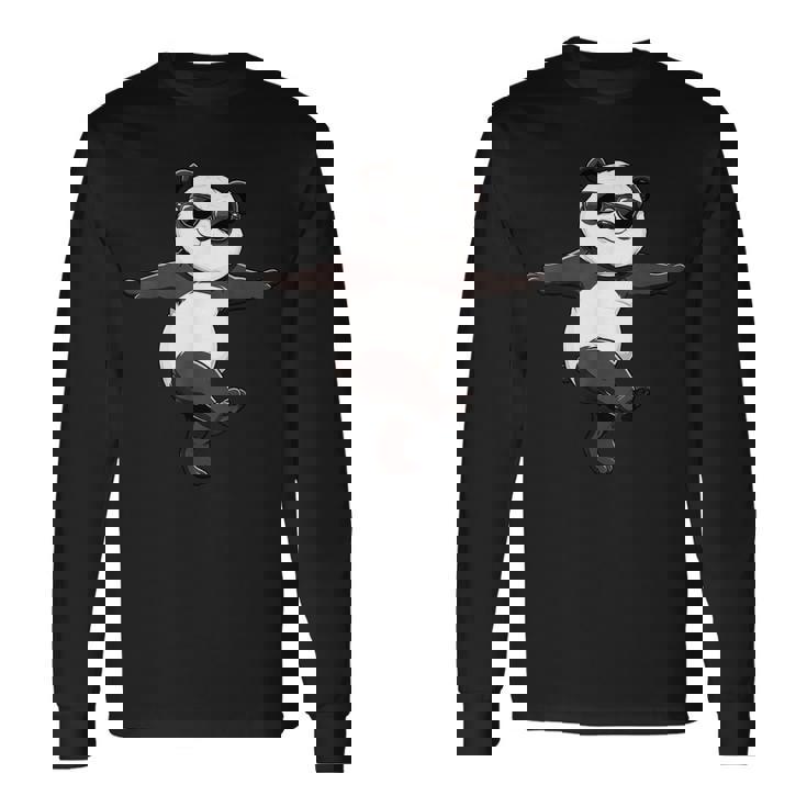 面白いパンダダンシングダンスポーズサングラス 長袖Tシャツ