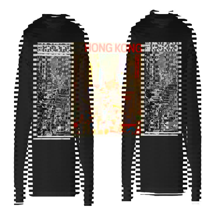 香港のお土産ポスター香港 長袖Tシャツ