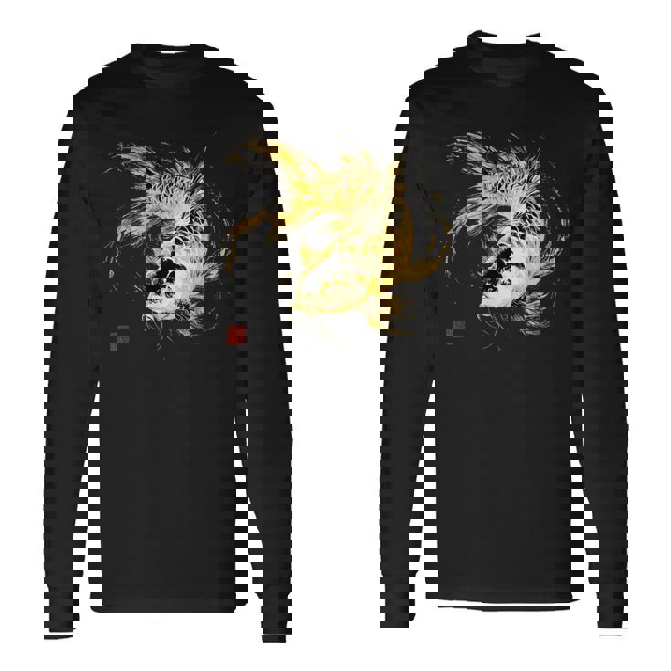 鯉 黒金 アクアリウム ニシキゴイ 観賞魚 イラスト 長袖Tシャツ