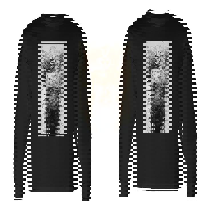 黒と白の天使 クラシックヴィンテージアート 長袖Tシャツ