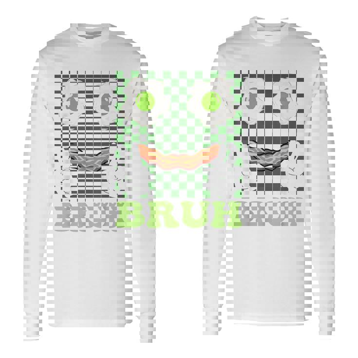 Bruh Green Face Eggs And Bacon Ham 朝食 聖パトリックズ 長袖Tシャツ