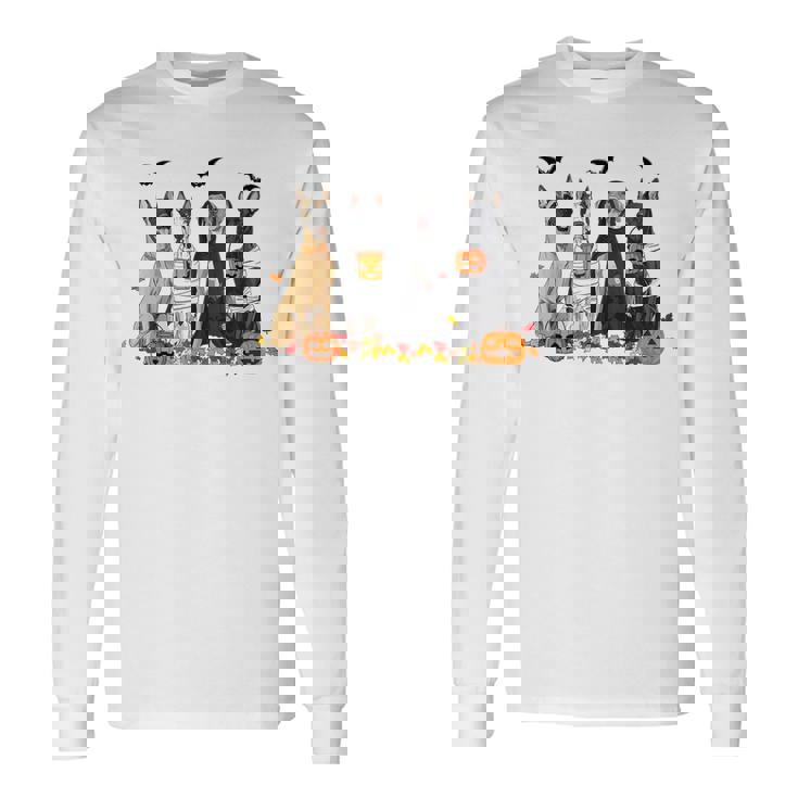 Cute Great Dane Dogs Ghost Witch Mummy Halloween Pumpkins Long Sleeve T-Shirt