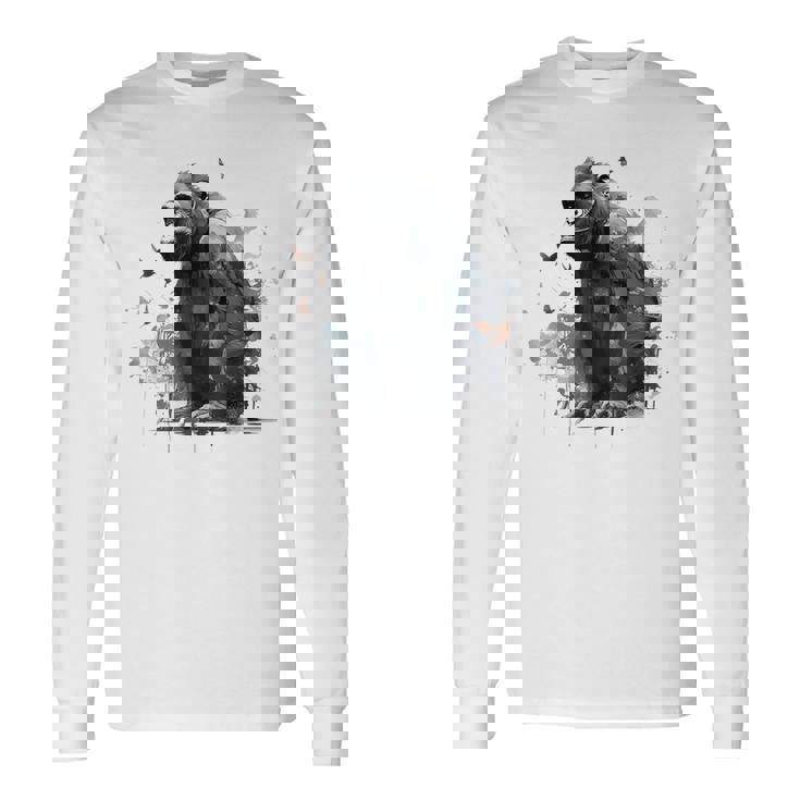 Gorilla Lover アートワーク 鳥 動物 モチーフ ゴリラ 長袖Tシャツ