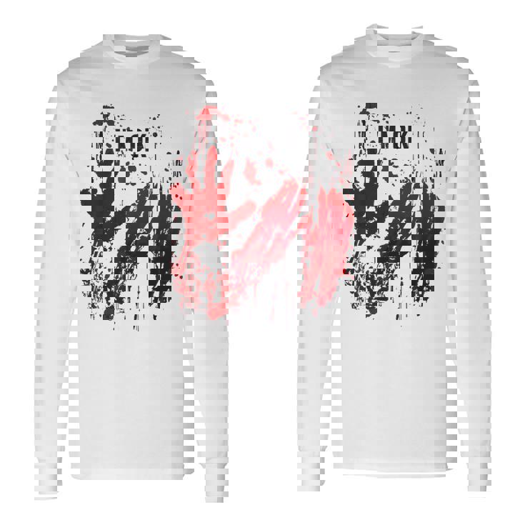 I'm Ok シャツ 血まみれ シャツ 手 血のはね 血 ステンド 長袖Tシャツ