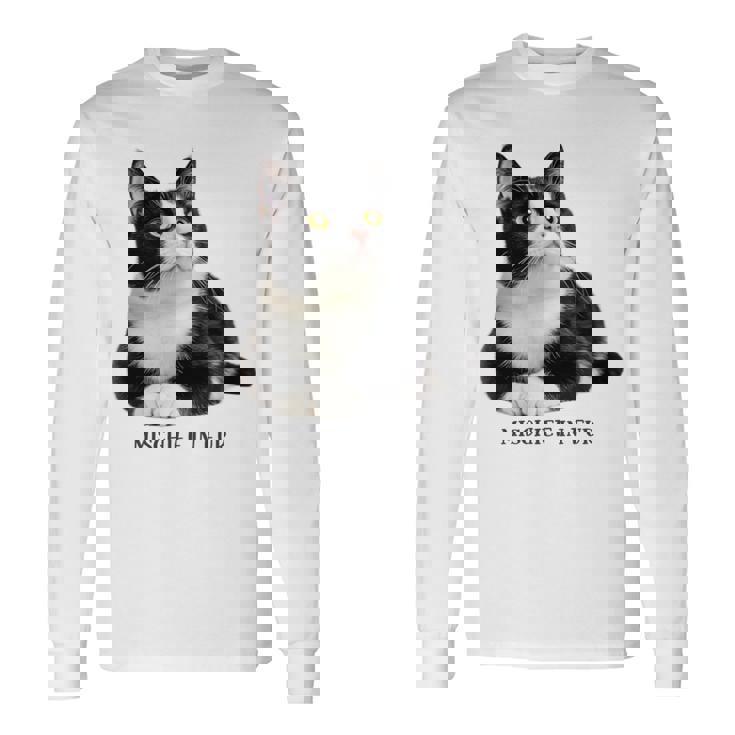 Mischief In Fur 猫写真 ハチワレ猫 黒白猫 猫好き ネタ 猫しもべ 猫飼い 猫依存症 長袖tシャツ 長袖Tシャツ