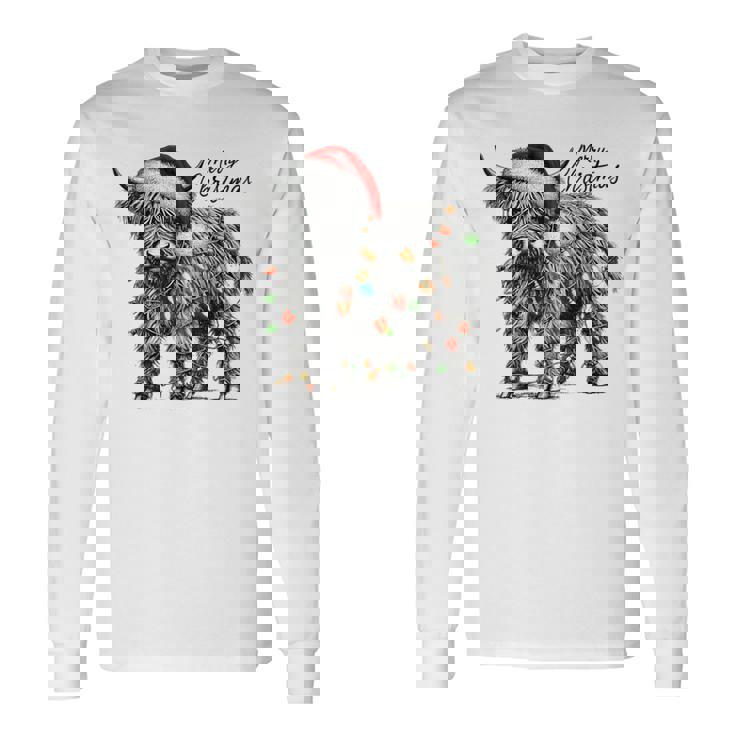 Mooey Christmas Western Highland Cow Santa Long Sleeve T-Shirt