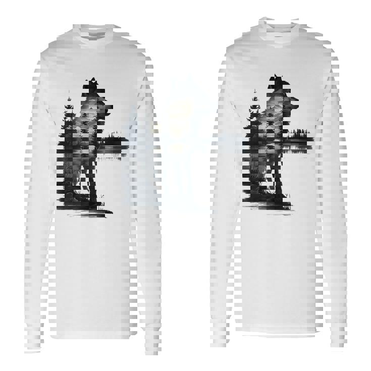 Nature Mountains Adventure Wolf Outdoor Wildlife Forest Long Sleeve T-Shirt