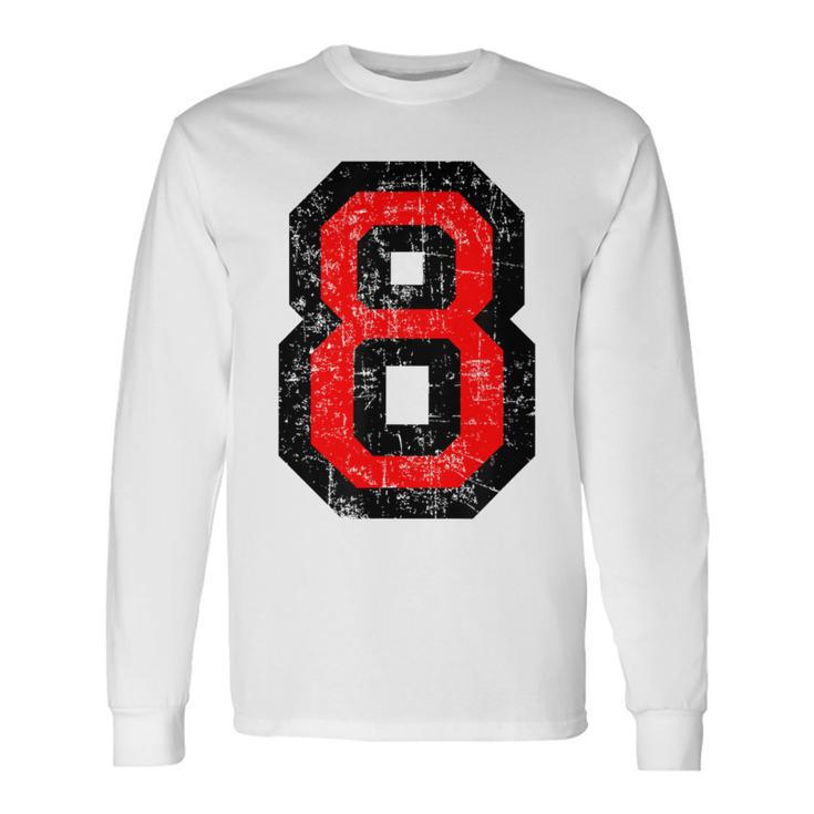 Número 8 Rojo Y Nero 8º Cumpleaños No8 Camiseta de manga larga