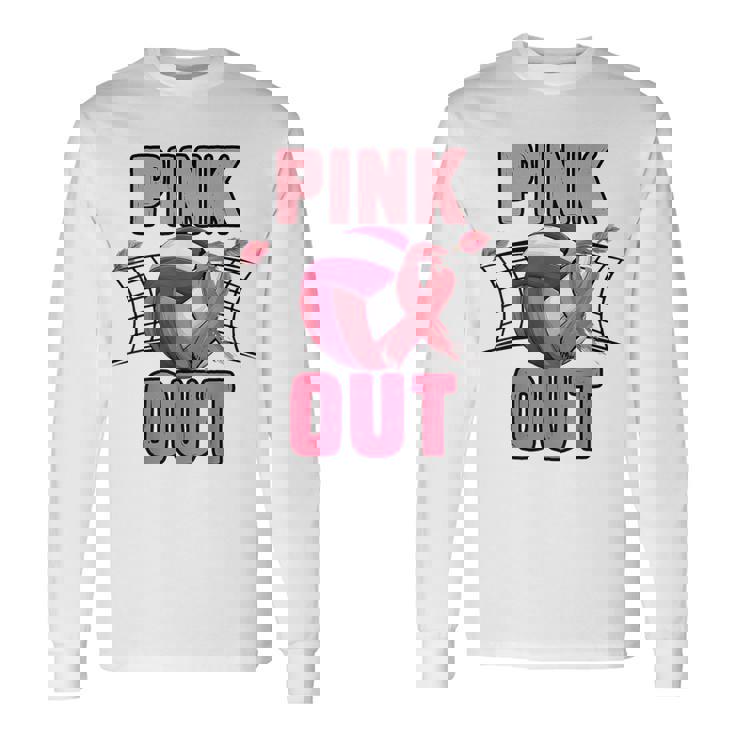 Pink Out Volleyball Breast Cancer Awareness Ribbon Volley Long Sleeve T-Shirt