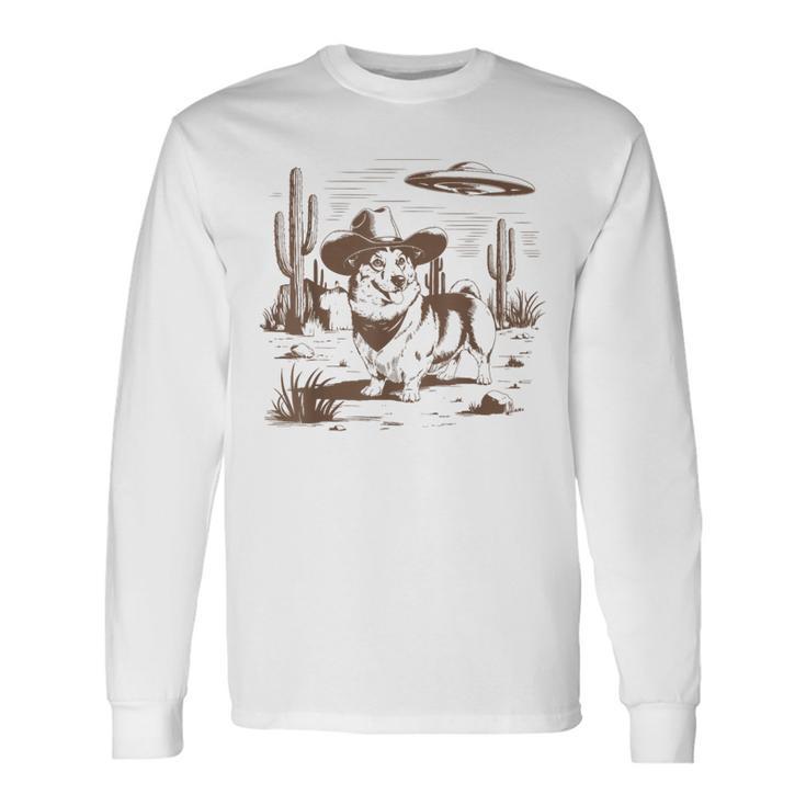 Ufo Corgi Western Alien Vintage 90S Wild West Fun Cowboy Dog Long Sleeve T-Shirt