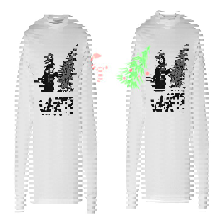 Ugly Sweater Christmas Tree Naughty Black Cat What Santa Hat Long Sleeve T-Shirt