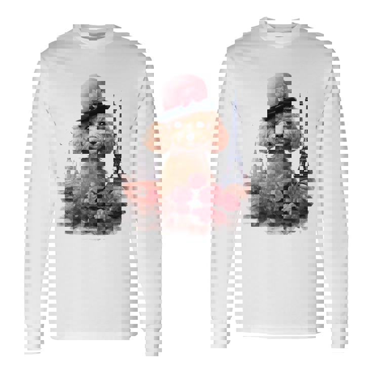 かわいい フランス パリ エッフェル塔 トイプードル パリジャンプードル 長袖tシャツ 長袖Tシャツ