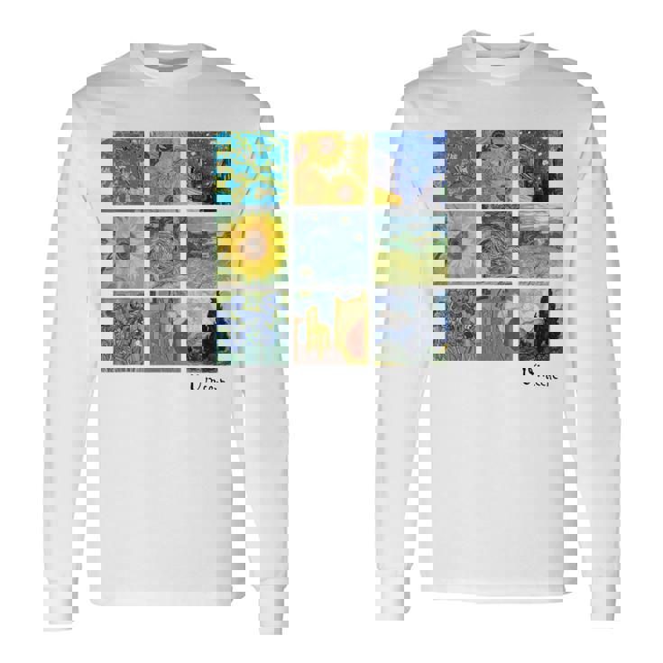 ひまわりと星月夜のゴッホ絵画コラージュ 長袖Tシャツ