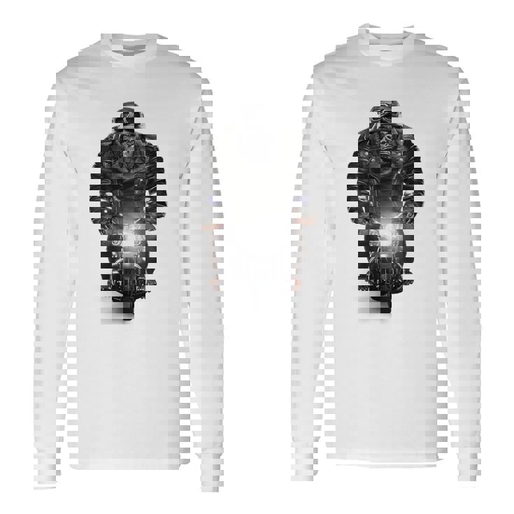 ゴリラ 動物 バイク ヘルメット 長袖Tシャツ