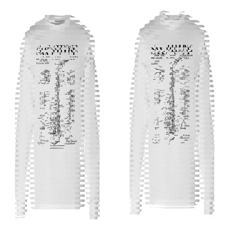 サックス オールド ヴィンテージ 特許 図面 プリント 長袖Tシャツ
