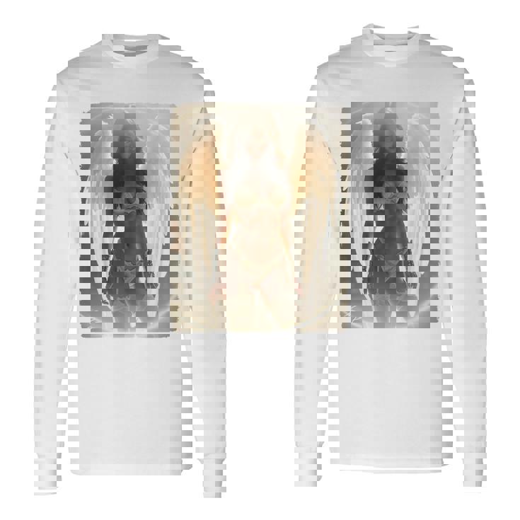 バックプリントtシャツ セクシーなブルネットエンジェルピンナップガール 長袖tシャツ 長袖Tシャツ