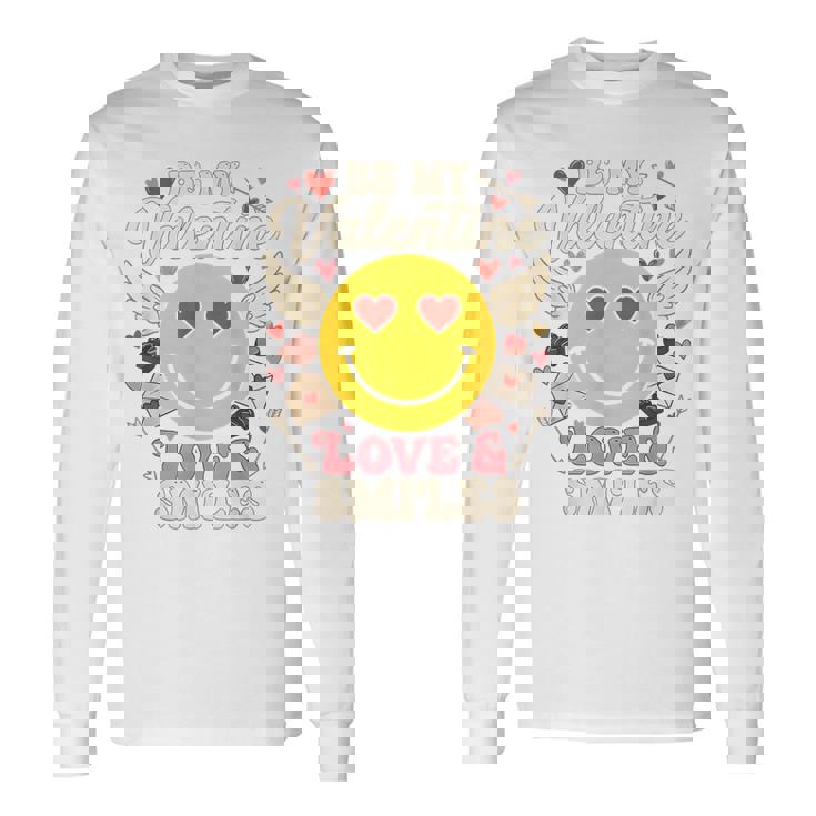 バレンタイン スマイルフェイス ハート 翼 かわいい 愛 チョコレート 長袖Tシャツ