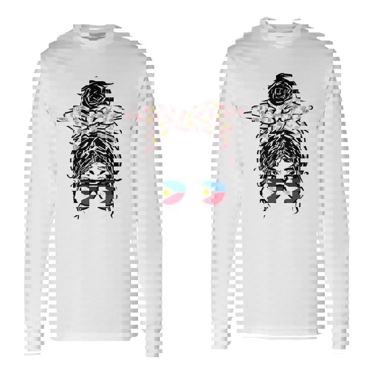 フィリピン 散らかった団子 バンダナ付き フィリピン国旗グラス 長袖tシャツ 長袖Tシャツ