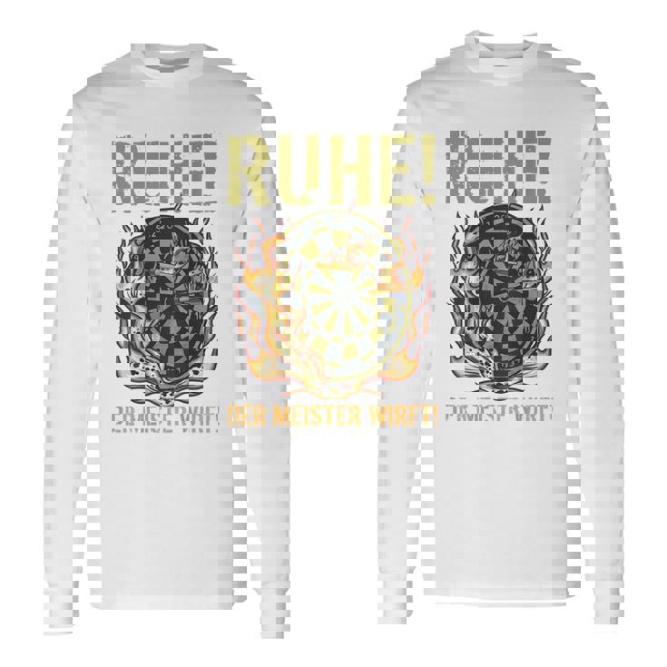 メンズ マスタースローダーツとダーツプレーヤーのバックプリント残り 長袖Tシャツ