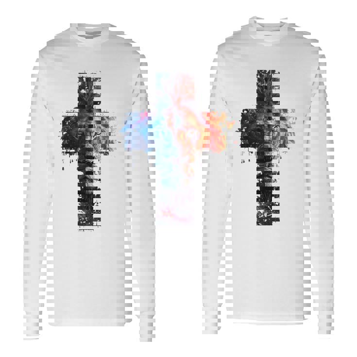 ユダのライオン、イエス・キリストの十字架、キリスト教信仰のグラフィック。 長袖Tシャツ