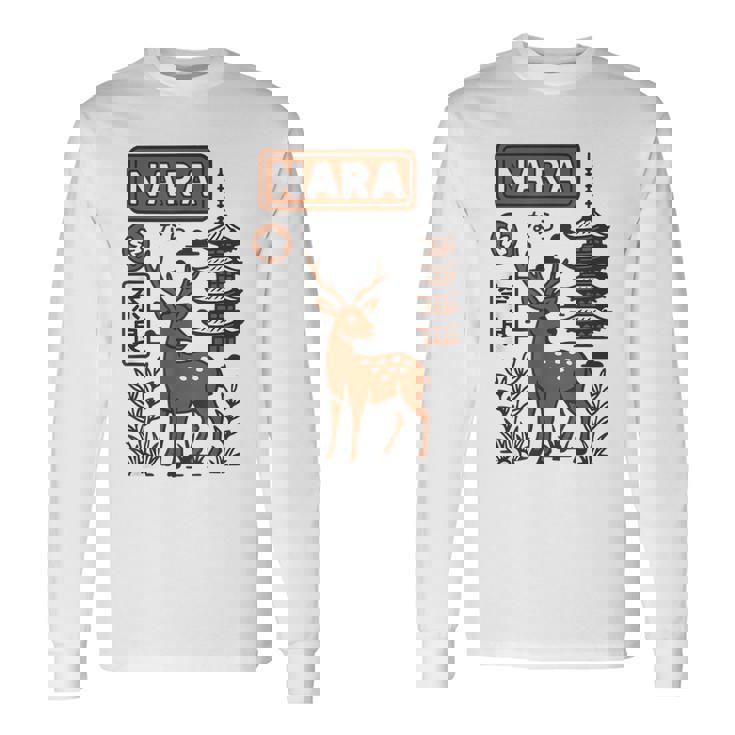 奈良 日本 鹿 日本語タイポグラフィ 漢字 自然 旅行 長袖Tシャツ