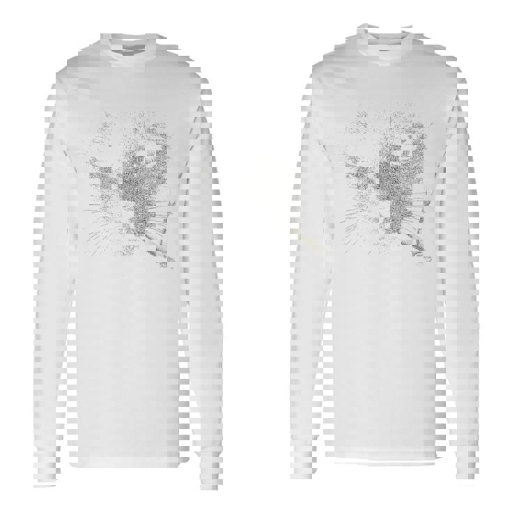 煙草の肖像画と猫ノワール猫 長袖Tシャツ