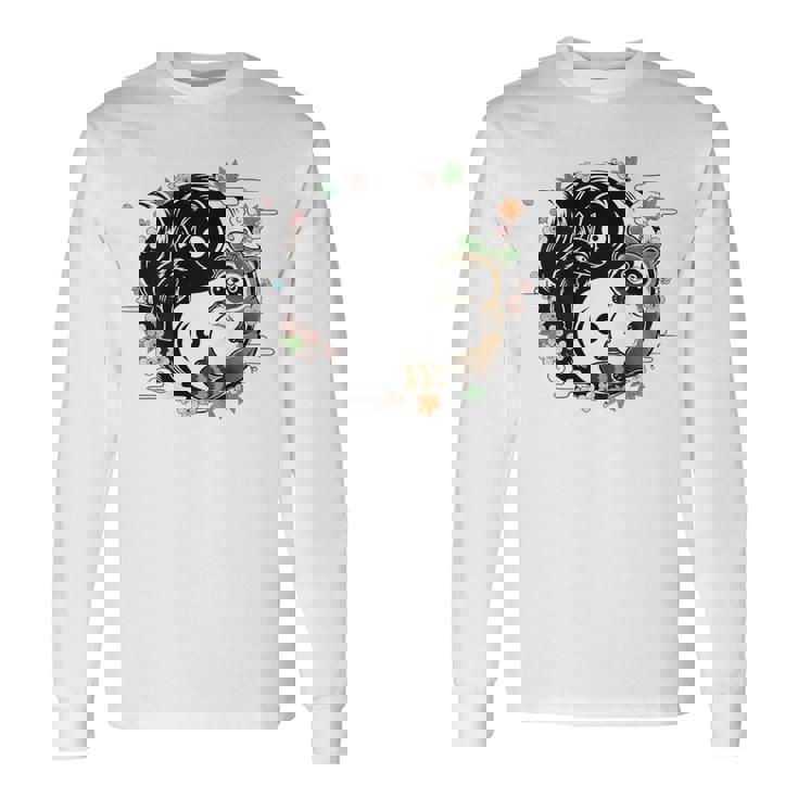 狸と狐 太極図 たぬき きつね 長袖Tシャツ