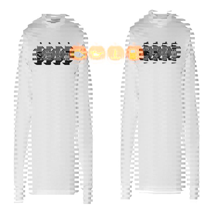 車の警告灯 面白いメカニック ハロウィン パンプキン オレンジ 長袖Tシャツ