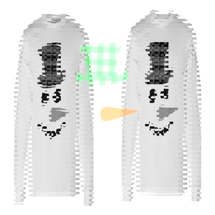 雪だるま 顔 にんじん鼻 クリスマス 冬 格子柄 サンタハット 長袖Tシャツ