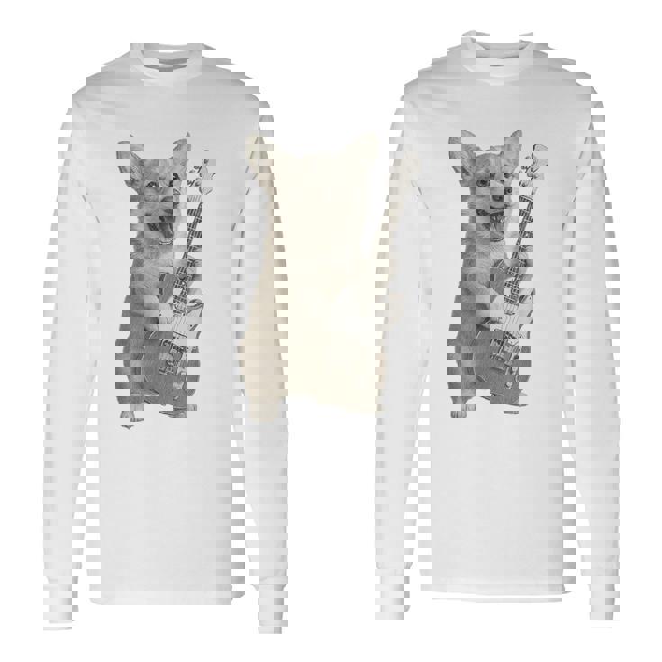 面白いtシャツ コーギー ギター イヌ メンズ 犬好き グッズ かわいい おもしろ 面白い 服 ネタ 長袖Tシャツ