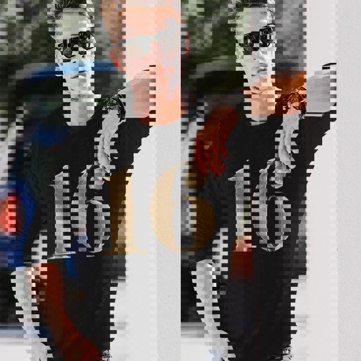 16 16 誕生日 お気に入り 数字 フルール・ド・リス デザイン 長袖Tシャツ 彼への贈り物