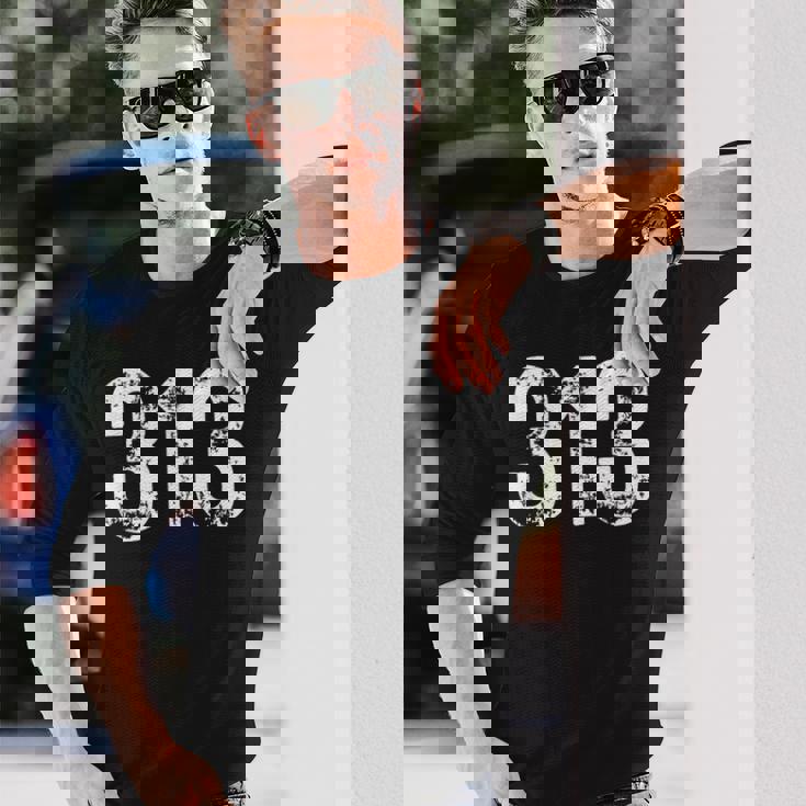 313 市外局番デトロイトmi 携帯電話 エリアコード 313 長袖Tシャツ 彼への贈り物