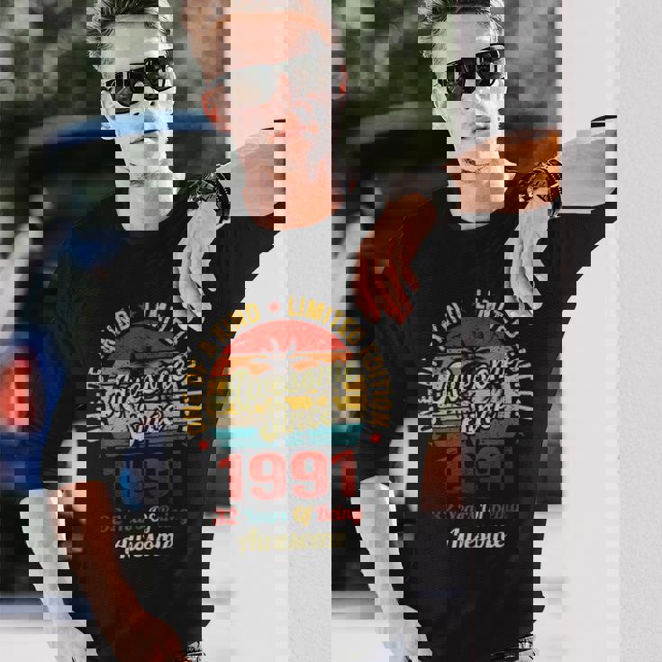 32 誕生日デコレーション メンズ レディース 1991 Bday 32Th Birthday 長袖Tシャツ 彼への贈り物