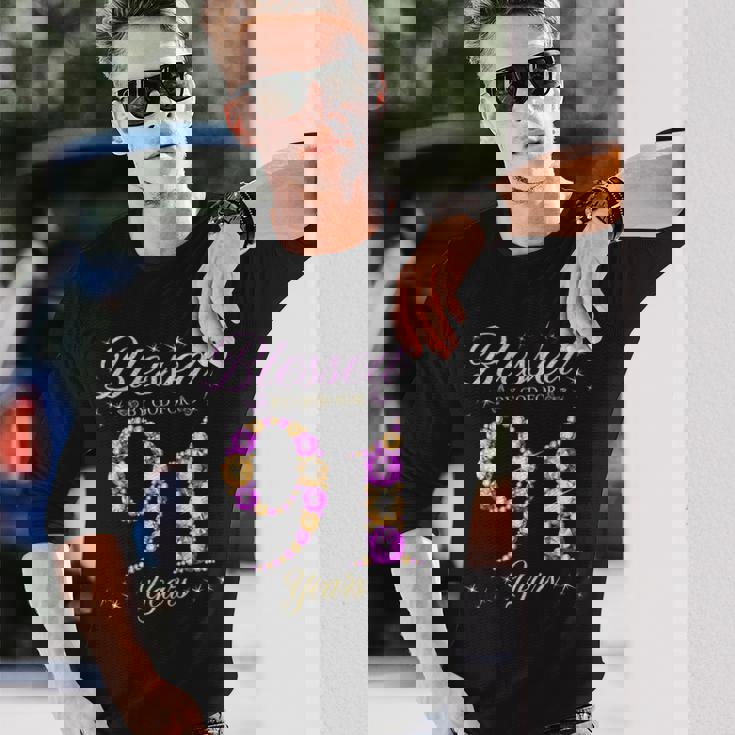 91歳の91歳の誕生日bデーパーティー 神に祝福されて 長袖Tシャツ 彼への贈り物