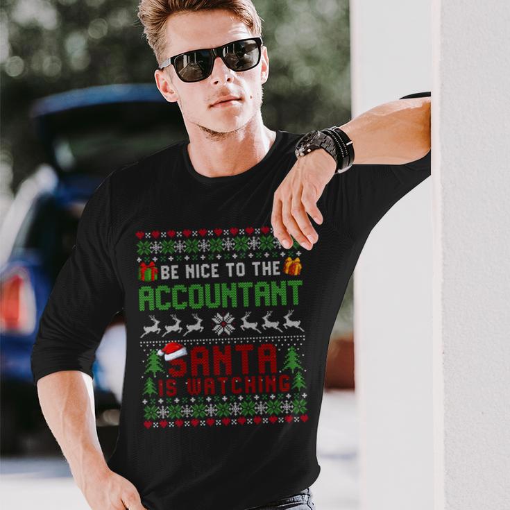 C'est Drôleois Gentil Avec Le Comptable Le Père Noël Regarde Noël Manche Longue T-shirt à manches longues Cadeaux pour lui