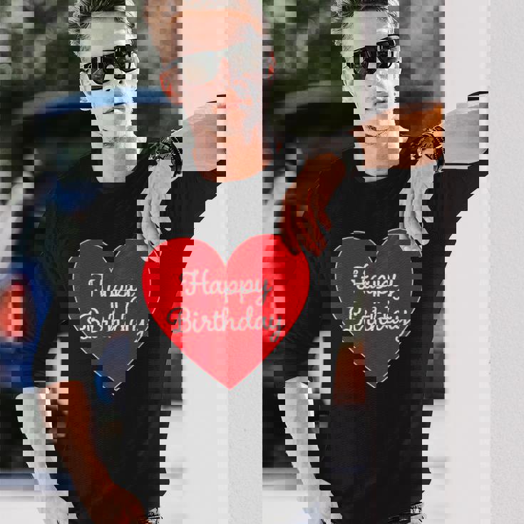 Happy Birthday ハッピーバースデー（お誕生日）ビッグハート サプライズイベント かわいい文字 デザイン 長袖Tシャツ 彼への贈り物